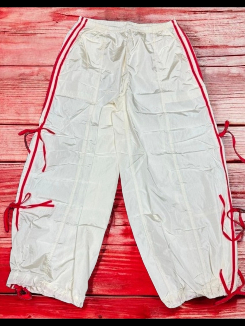 Anthropolgie Daily Practice Bowline Parachute Pants In Red And Cream L NWT